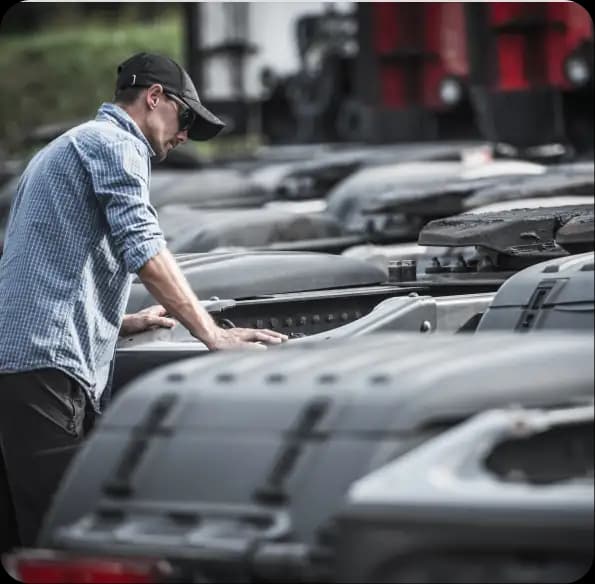 Man inspecting a car in a vehicle lot