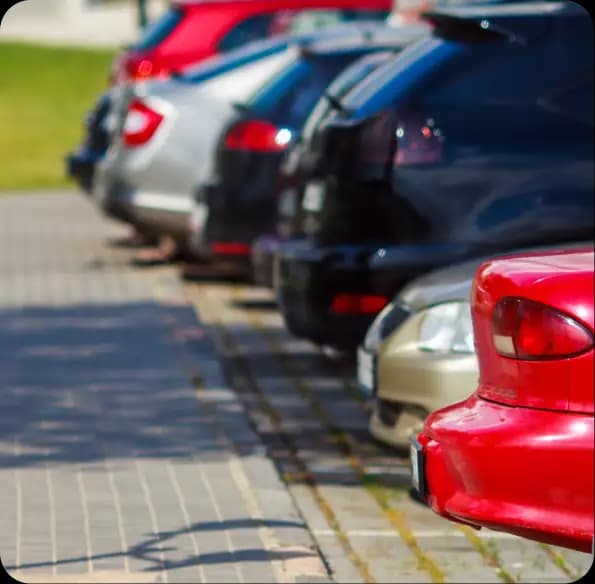 Rear ends of cars parked in a row