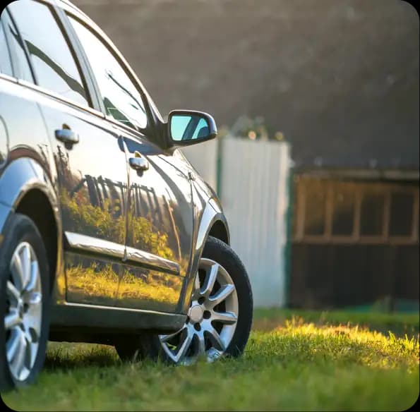 Car parked on grass with its door open
